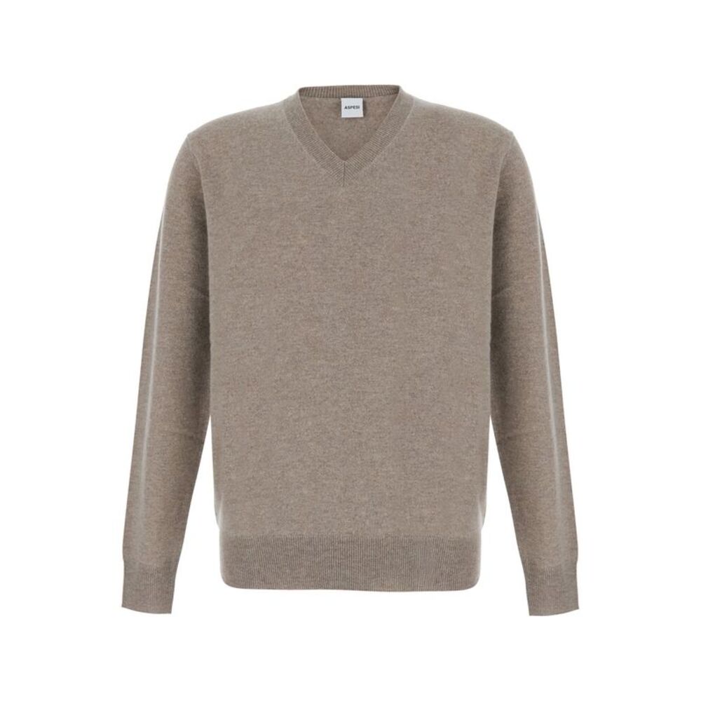 Aspesi Men Beige V-Neck Sweater In Wool And Cashmere For Men